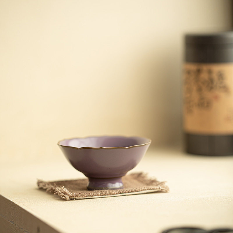 景德镇简约原矿紫黛莲花茶杯主