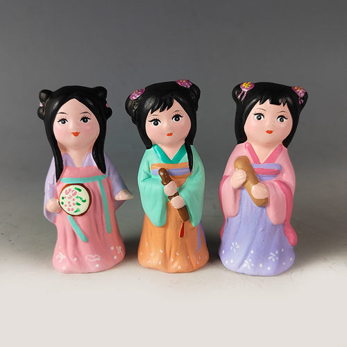 天津泥人彩塑汉服娃娃摆件