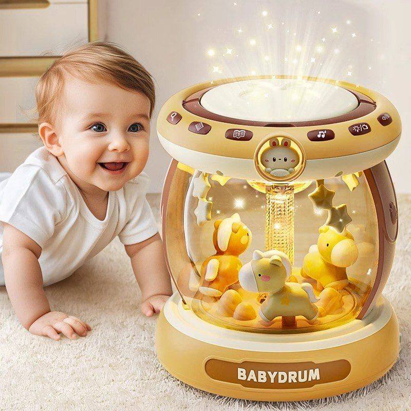 婴儿玩具音乐拍拍鼓0-6-12个月宝宝早教益智旋转木马手拍鼓