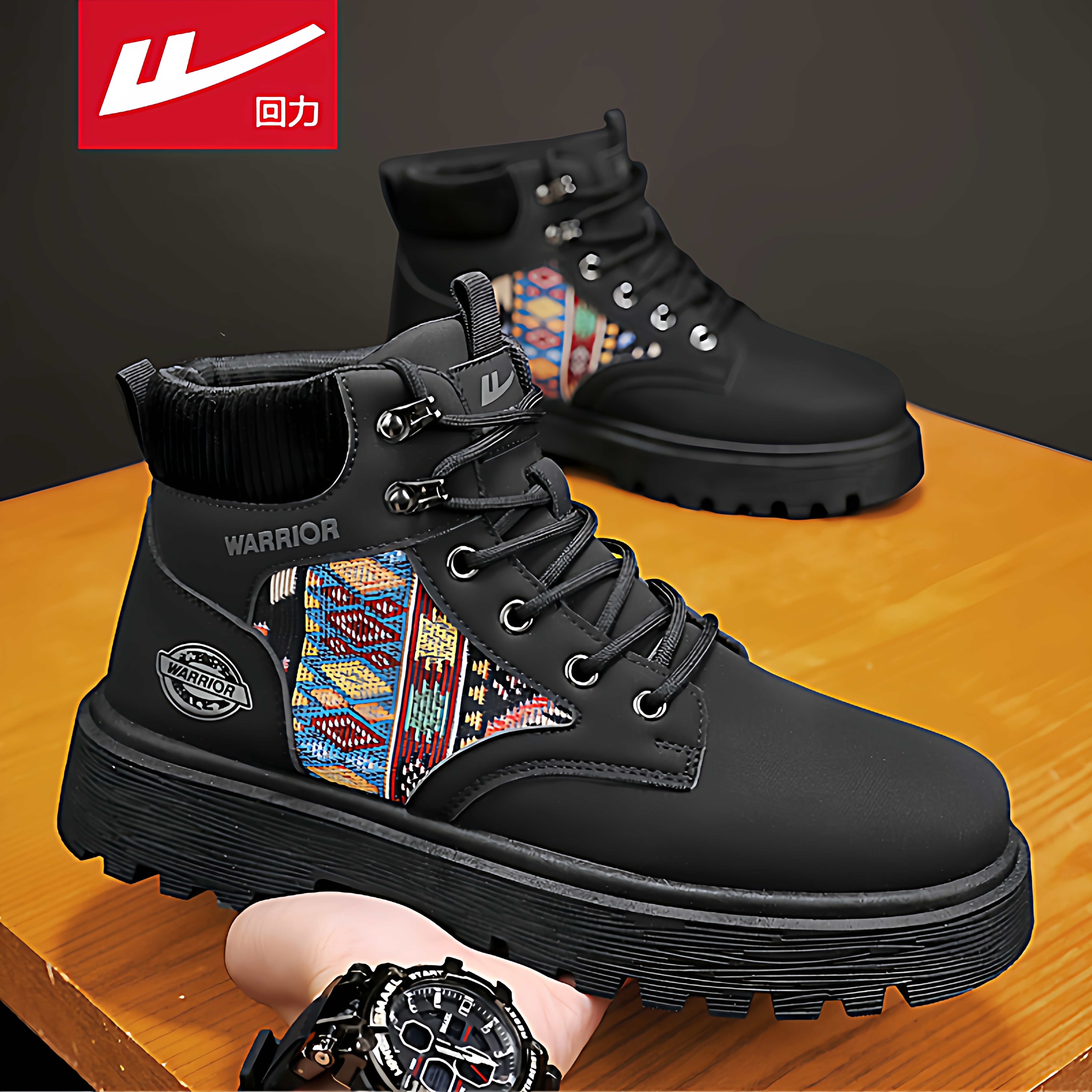 回力高帮男鞋2025秋季英伦风复古帆布马丁靴防水机车骑行工装靴子,流行男鞋,高帮鞋,淘宝优惠券,粉丝福利购,淘宝优惠卷