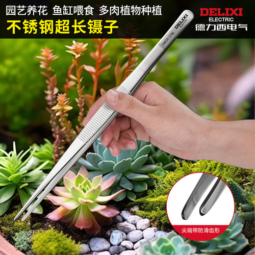 德力西镊子不锈钢园艺长夹子取物