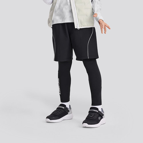 斯凯奇童装男童运动休闲款式弹力中大童假两件梭织短裤配紧身长裤