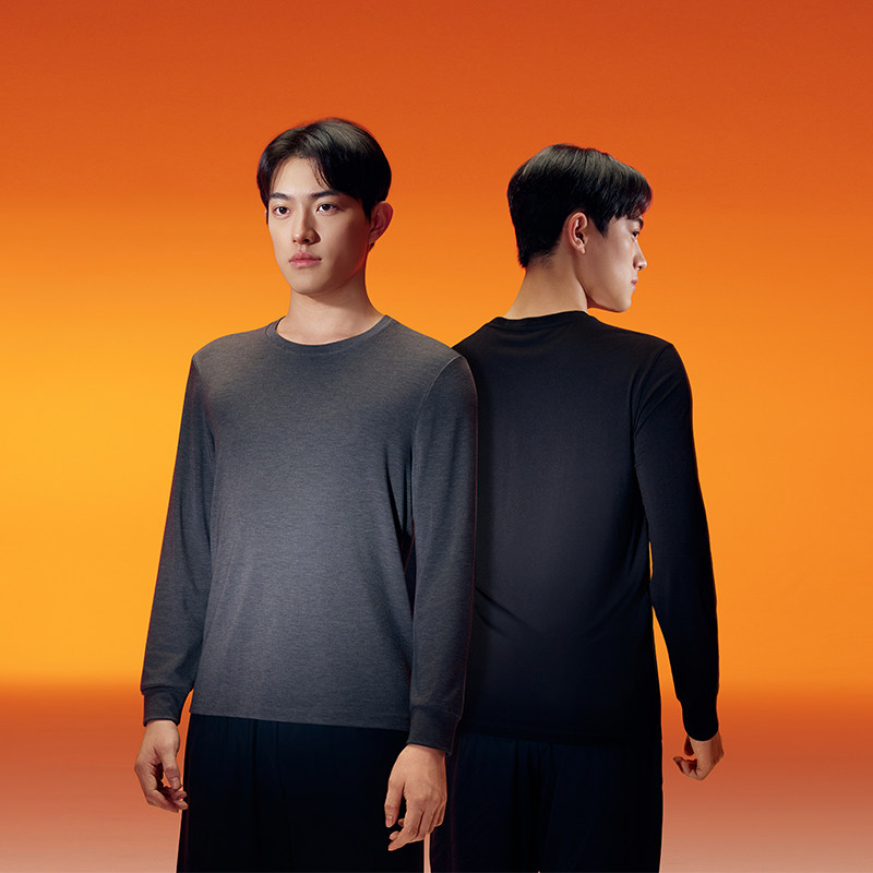 斯凯奇2026春夏新款男子圆领黑色保暖舒适打底衫百搭时尚长袖T恤