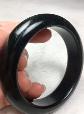 河磨玉墨玉手镯正圈60口不带皮和田玉手镯全新包邮天然玉石