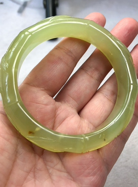 岫玉辽阳雕花手镯正圈58口竹节手镯包邮天然玉石一物一图