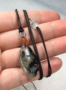 岫玉小金鱼吊坠水墨飘花冰透