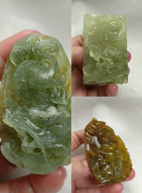 天然岫玉花玉龙牌吊坠一物一图