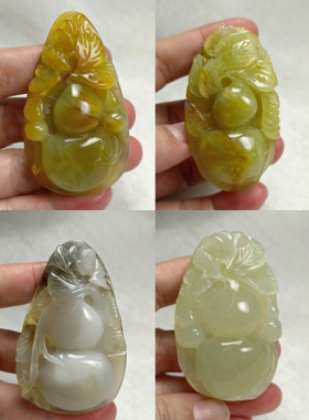 天然岫玉葫芦福禄双全吊坠
