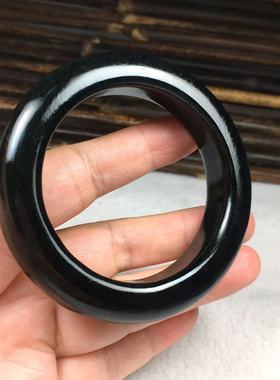 河磨玉墨玉手镯正圈54口不带皮天然和田玉墨玉手镯一物一图保真