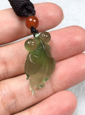 岫玉180料小金鱼吊坠绿冰透项链锁骨链玉坠包邮 天然玉石一物一图