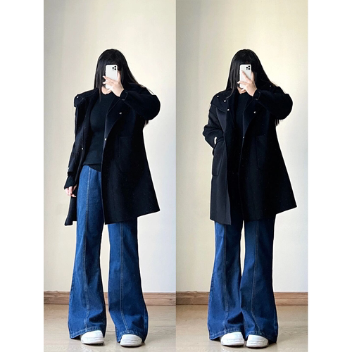 特大码300斤微喇弹力牛仔裤女高腰显瘦喇叭裤子梨形身材阔腿裤子2