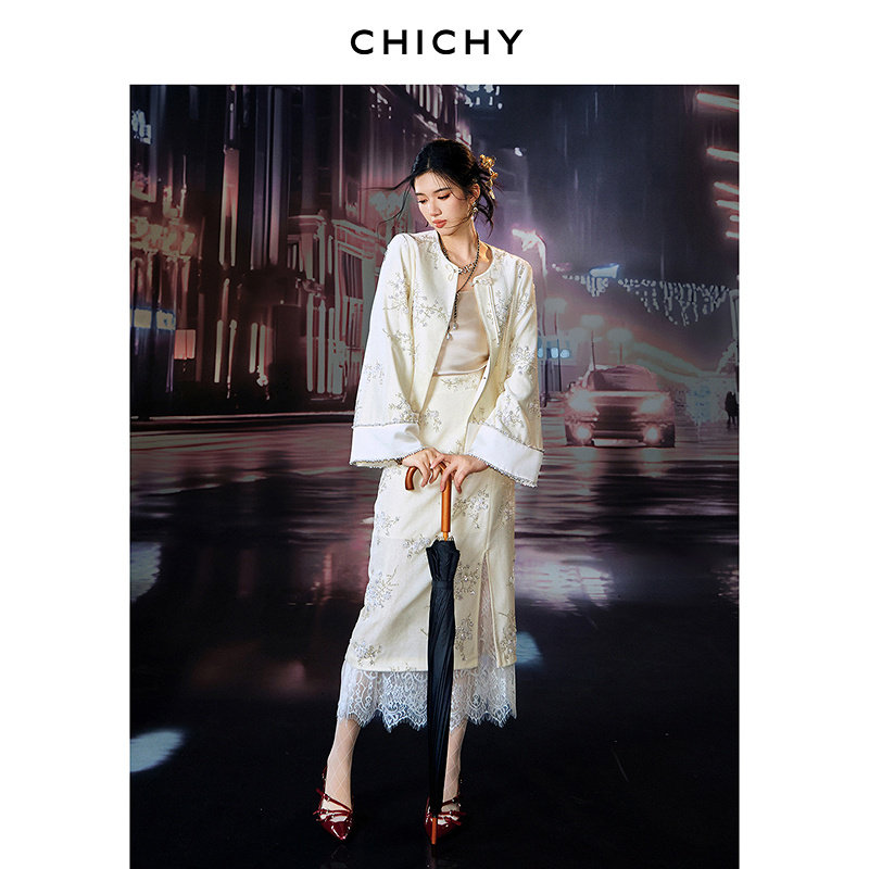 【新中式美学】CHICHY重工钉珠绣花丝绒外套半裙两件套女26春新款,女装/女士精品,时尚套装,淘宝优惠券,粉丝福利购,淘宝优惠卷