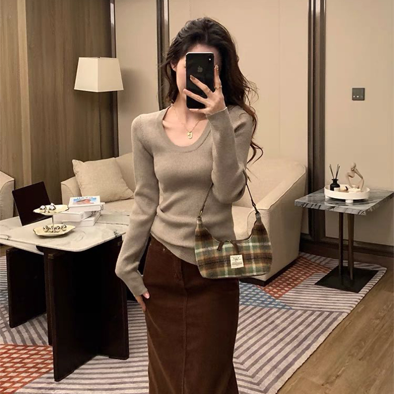 超级立减高级感针织内搭短款上衣美式复古长袖女秋冬季打底衫毛衣