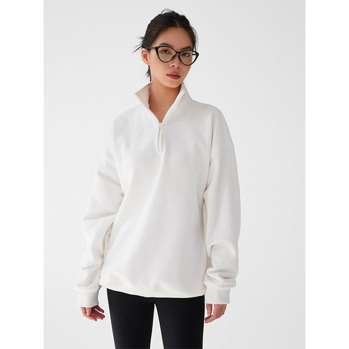 基础半拉链加薄绒宽松卫衣