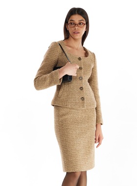 A DoOr 小香风外套Ellie复古美式经典收腰羊毛混纺修身显瘦粗花呢