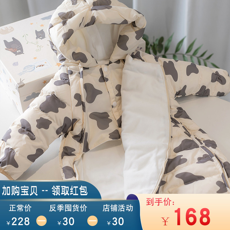 婴儿连体羽绒服新生儿哈衣男女宝宝外出加厚抱衣冬季装羽绒爬爬服