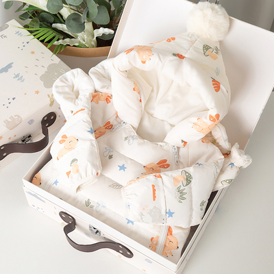 睿也婴儿羽绒服连体衣男女宝宝外出哈衣冬季新生幼儿衣服抱衣爬服