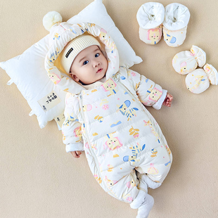 2024婴儿羽绒服连体衣女宝宝外出哈衣冬季新生幼儿衣服抱衣爬爬服