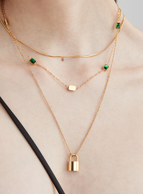 LARAINE YIN小众简约项链多层叠戴锁头吊坠百搭锁骨链轻奢夏季