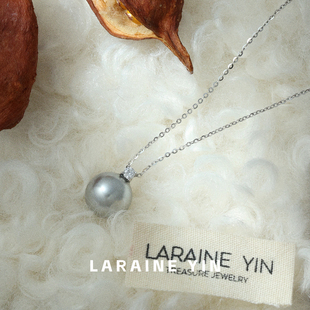 LARAINE YIN小众简约通体纯银项链灰色珍珠锁骨链轻奢闪钻毛衣链