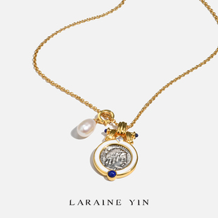 LARAINE 浮雕吊坠项链复古百搭珍珠锁骨链叠戴颈链ins YIN欧美长款