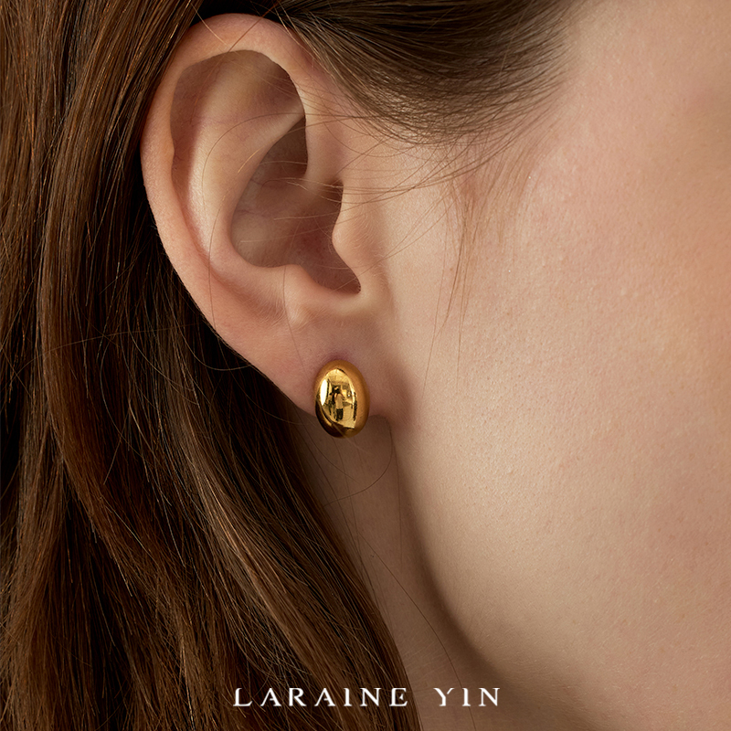 日韩简约百搭豆豆耳环电镀18k