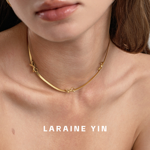 LARAINE YIN简约设计感蝴蝶结项链蛇骨链精致小巧颈链百搭锁骨链