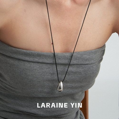 Laraineyin简约冷淡风水滴金属吊坠项链长款毛衣链可调节配饰