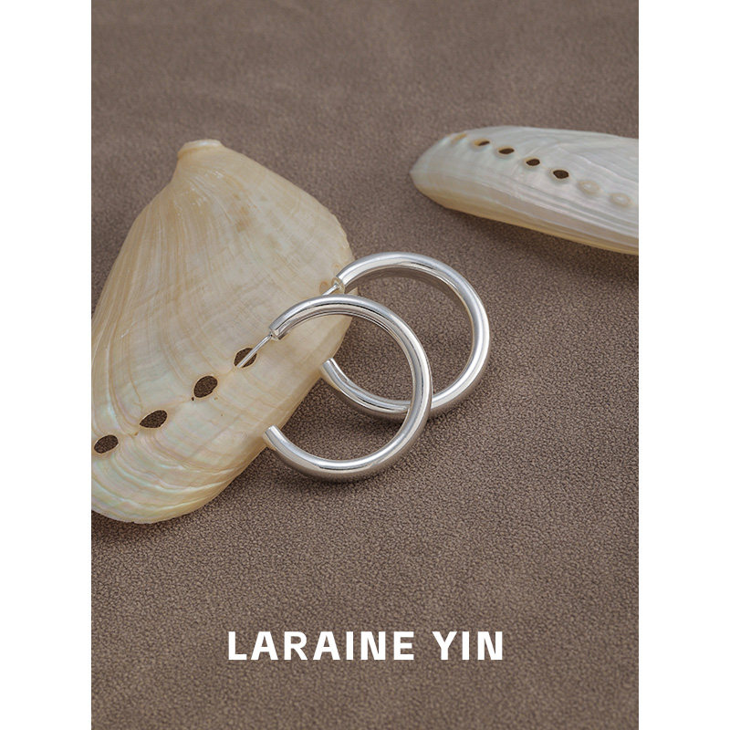 通体s925纯银光面C型耳圈小众高级感简约素圈耳环经典百搭ins耳饰