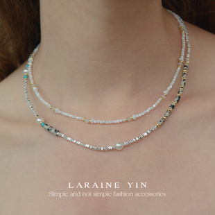LARAINE YIN碎银子串珠珍珠项链小众叠戴锁骨链轻奢百搭