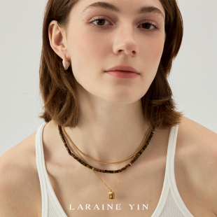 LARAINE YIN欧美虎眼石串珠项链锁骨链百搭叠戴颈链ins美拉德