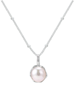 S925银粉紫色淡水珍珠吊坠项链