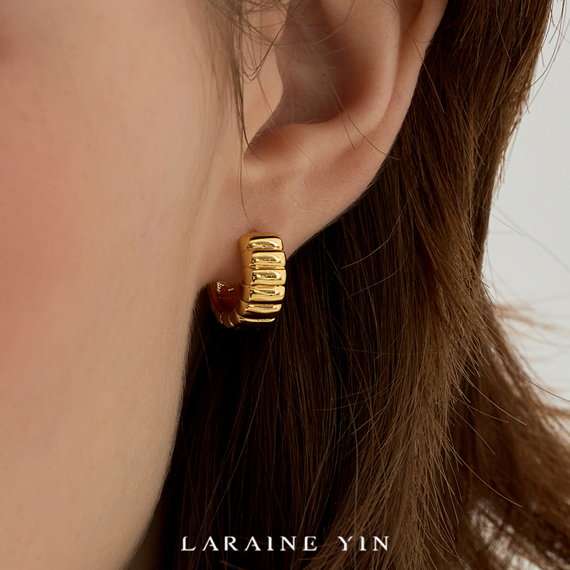 LARAINE YIN欧美极简ins风条纹c形耳环气质轻奢耳扣高级小众耳饰 饰品/流行首饰/时尚饰品新 耳钉 原图主图