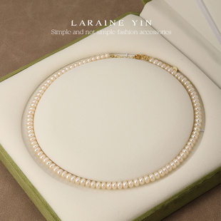 LARAINE 复古锁骨链chocker链颈链毛衣链 YIN淡水珍珠项链法式