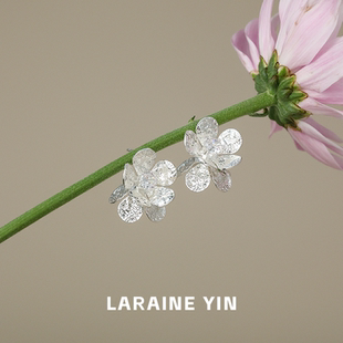 LARAINE 锡纸肌理感冷淡风耳饰 YIN小众高级感立体花朵百搭耳环