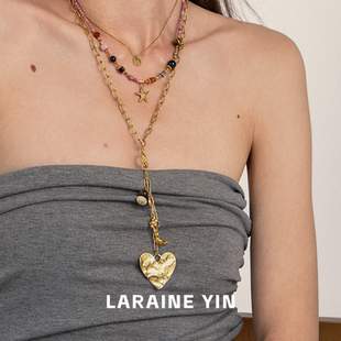 LARAINE YIN原创爱心吊坠项链叠戴锁骨链时髦颈链秋冬毛衣链ins