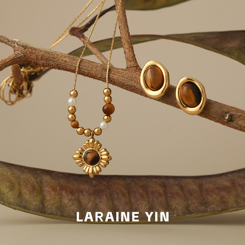 太阳花~原创设计焦糖虎眼石吊坠项链花朵叠戴锁骨链2025年新款