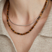 2025新款 虎眼石小众高级感锁骨链百搭美拉德钛钢项链潮流