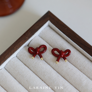 YIN小众设计高级感新年红色蝴蝶结耳环s925银针情人节礼 LARAINE