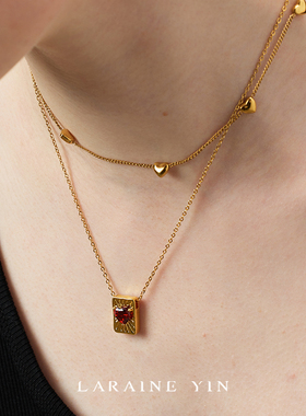 LARAINE YIN复古小众设计红色爱心宝石吊坠项链叠戴锁骨链新年