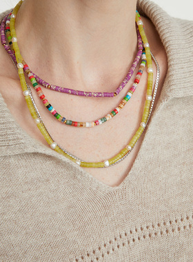 LARAINE YIN手工彩色串珠项链不易褪色颈链锁骨链百搭ins风多巴胺