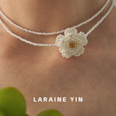 LARAINE YIN小众高级感手工串珠山茶花朵项链法式 小香风米珠颈链