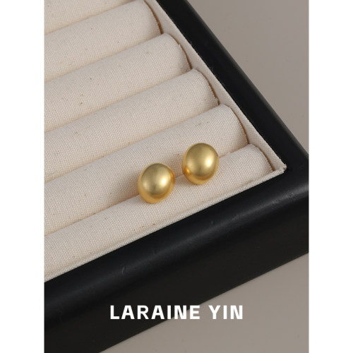 LARAINE YIN小众设计感半椭圆豆豆耳钉哑光金属质感百搭银针耳环