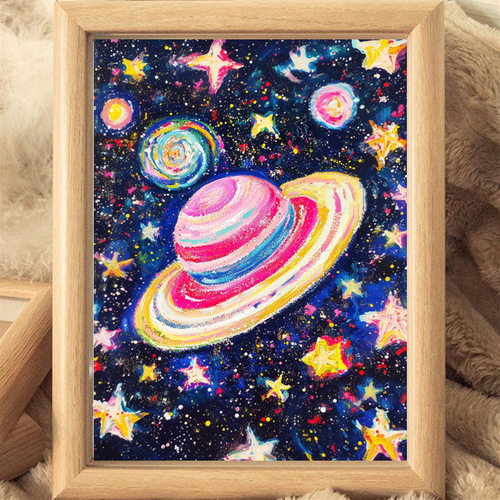 太空星球宇宙风油画摆件手工相框