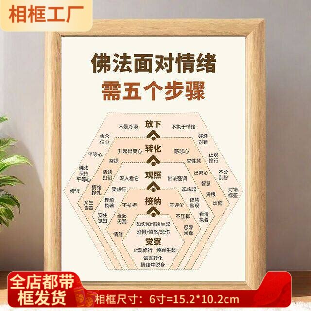 【一人限领一件】佛法面对情绪5个步骤相框摆件专注自己放下情绪