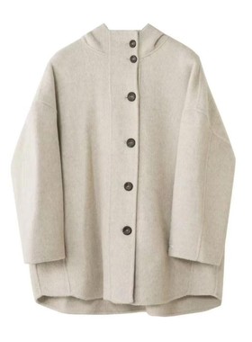 【小乐专享】秋冬连帽休闲时尚气质百搭羊毛大衣外套88087