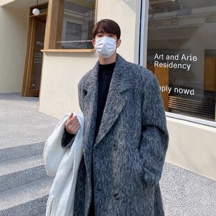 西装高级感外套风衣毛呢韩系英伦风秋冬海马毛大衣中长款男款加厚