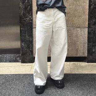 裤美式复古直筒拖地子男阔腿白色宽松高级感显瘦牛仔裤休闲裤高腰
