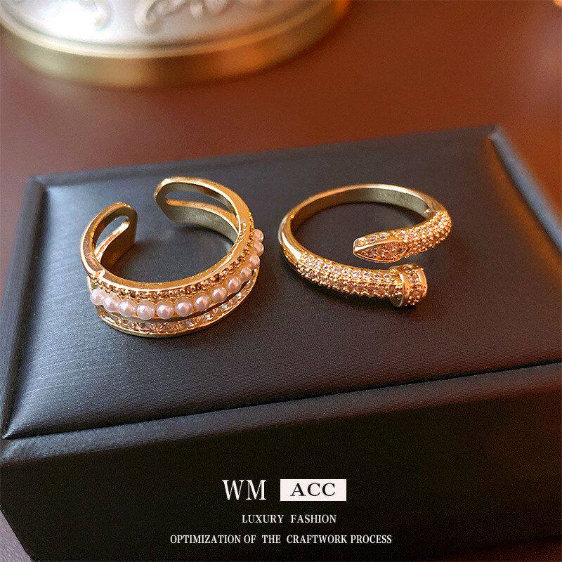 个性戒金属女款蛇形食指时尚百搭 批发 手饰开口戒指锆石气质欧美