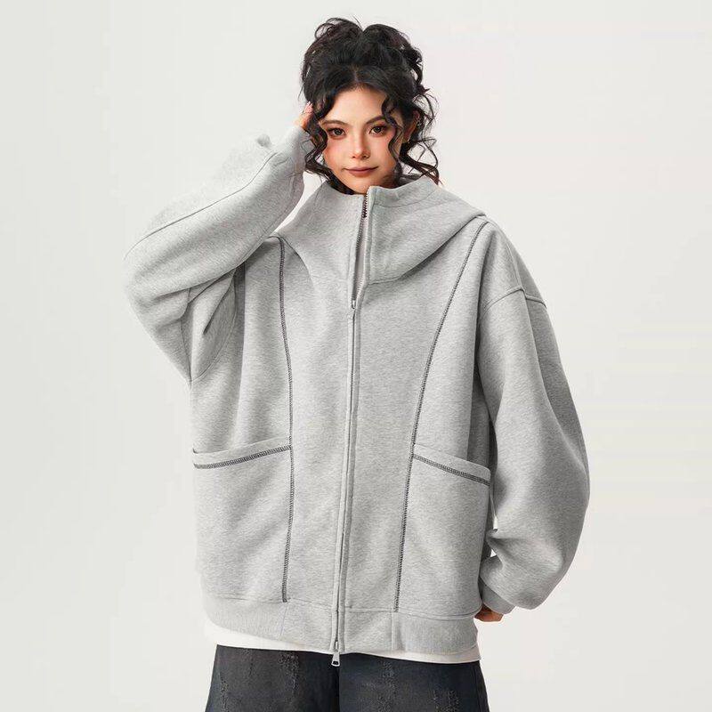 遮设计感灰色连帽开衫屁股卫衣宽松潮男女大版2025新款高级感外套